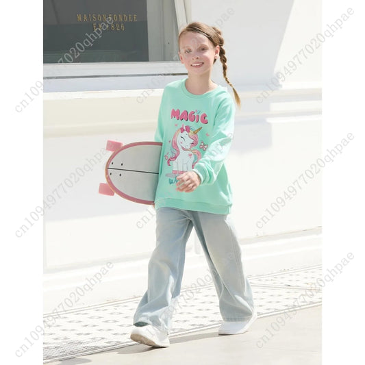 PATPAT Girls Sweatshirts Size 5-14 Years Graphic Pullover Long Sleeve Crewneck Shirt Cute Cartoon Casual Clothes for Girls