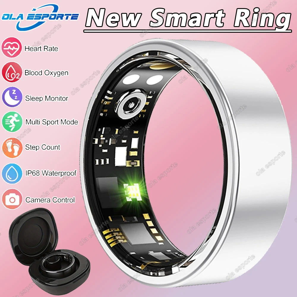 Smart Ring Men Women, Blood Pressure, Heart Rate and Blood Oxygen Monitor Smartring IP68&5ATM Waterproof, Multi-sport Mode Rings