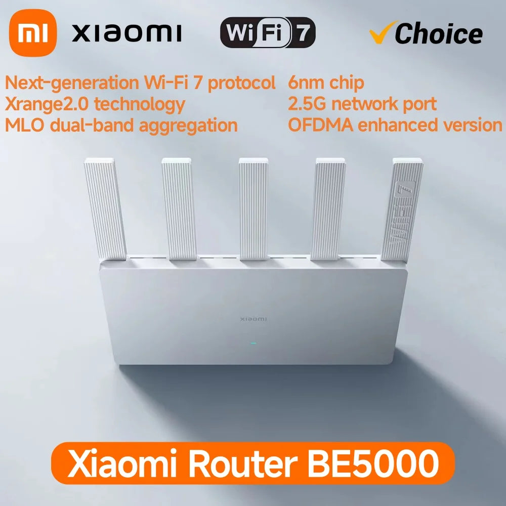Xiaomi BE5000 Router Wi-Fi 7 Dual-Frequency Mesh Network 2.4/5GHz with 2.5G High-Speed Port IPTV OFDMA Signal Amplifier for Home