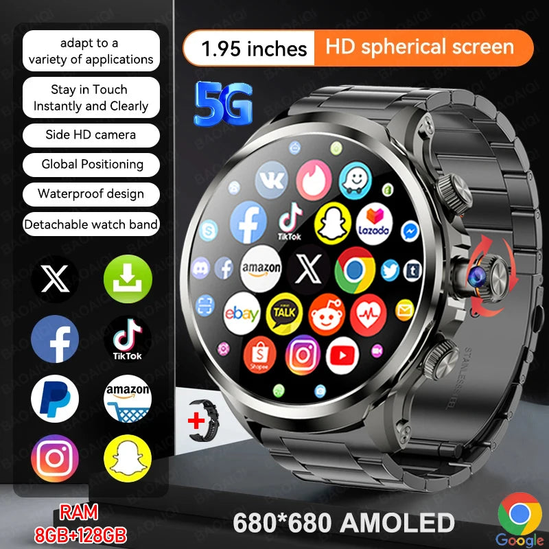 5G/4G Full Netcom Smart Watches 680*680 AMOLED 8GB+128GB RAM 1880mah Battery 900W Camera GPS WIFI Google APP Download Smartwatch