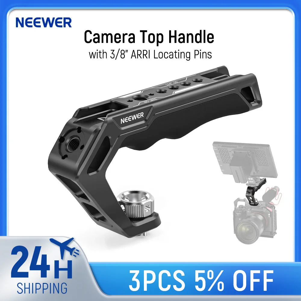 NEEWER Camera Top Handle with 3/8" ARRI Locating Pins Comfort Silicone Grip Compatible with Handles Camera Cages Video Rigs