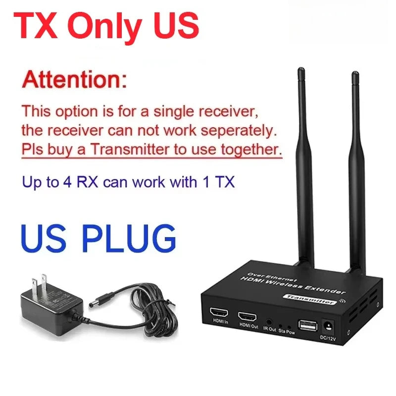 200M 1080P HDMI-Compatible Wireless Extender 5.8G HD Transmission Projector Video Extension for PC Laptop TV Projector Monitor