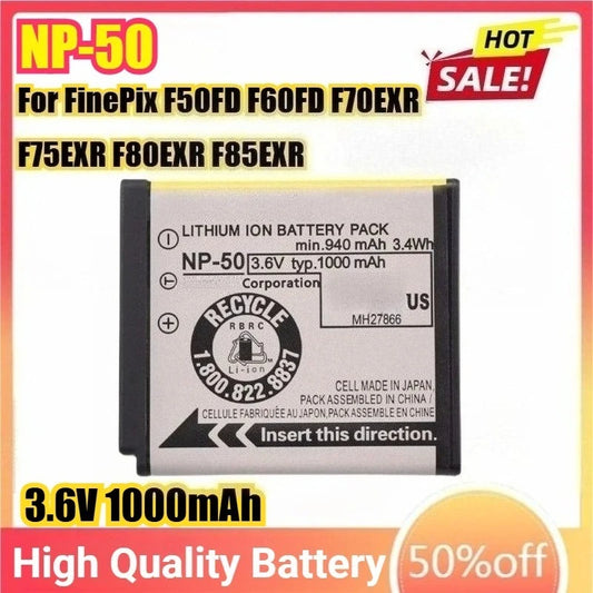 NP-50 Camera Battery For FUJIFILM FinePix F50FD F60FD F70EXR F75EXR F80EXR F85EXR F100FD F200EXR F300EXR F305EXR 3DW3 F605 F505