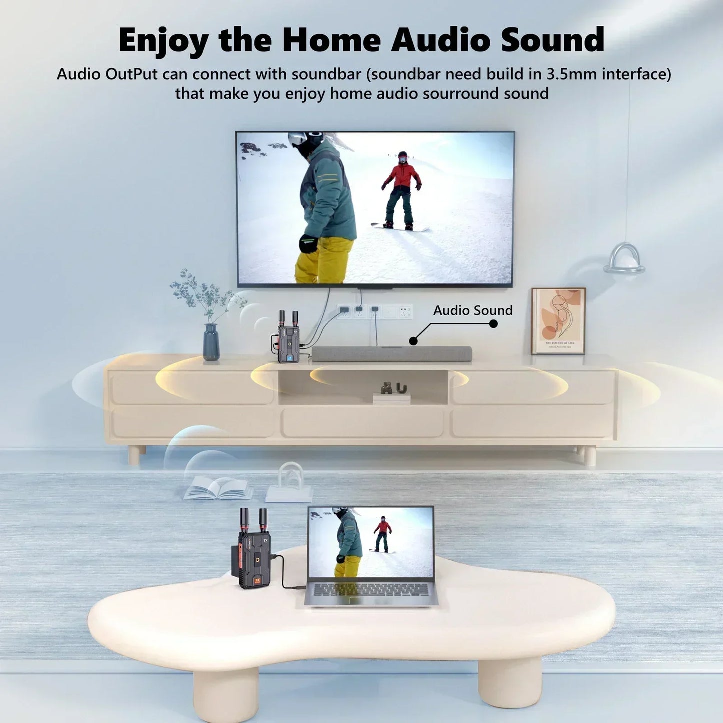 400m 5G 4K Wireless Video Transmitter Receiver HDMI Extender Dual Display Adapter Support Battery Wedding Camera Live Streaming