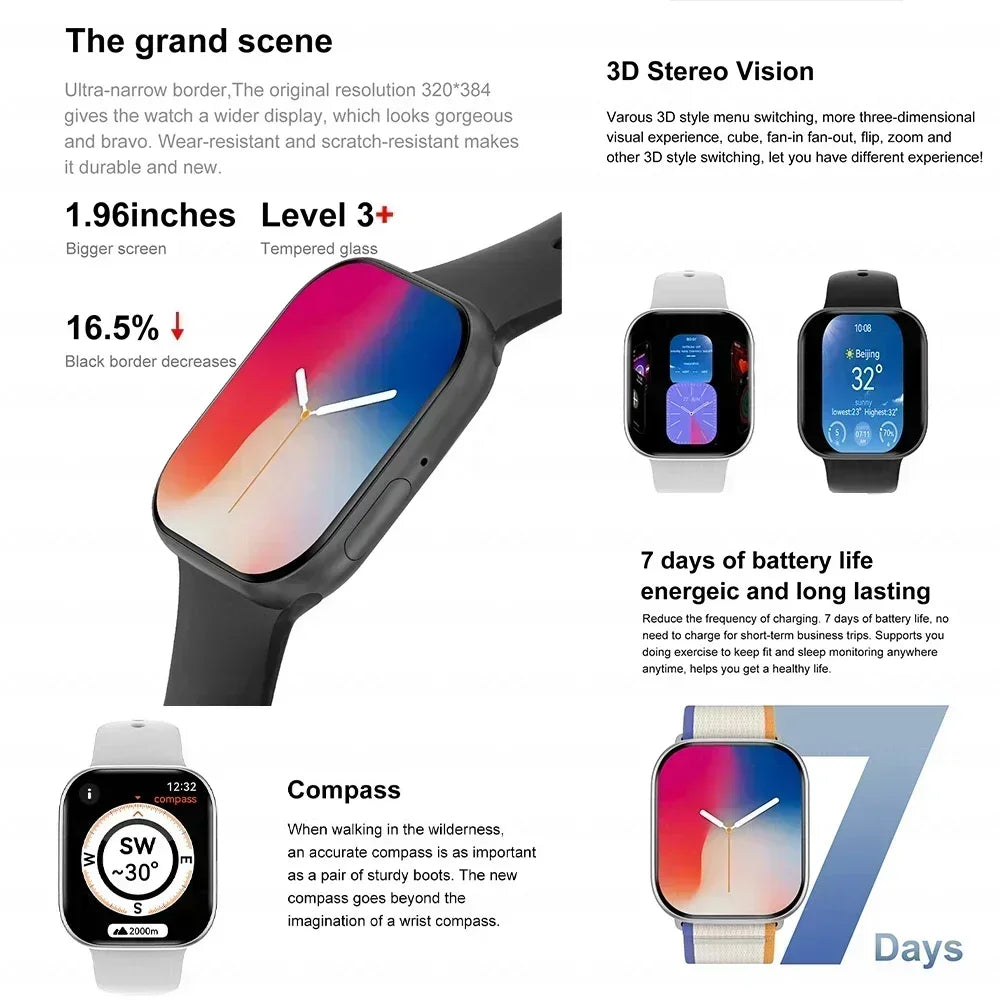 New Original For Apple Watch 10 Smart Watch 16GB Memory Music HD AMOLED NFC Compass Bluetooth Call Waterproof Smart Watch Woman