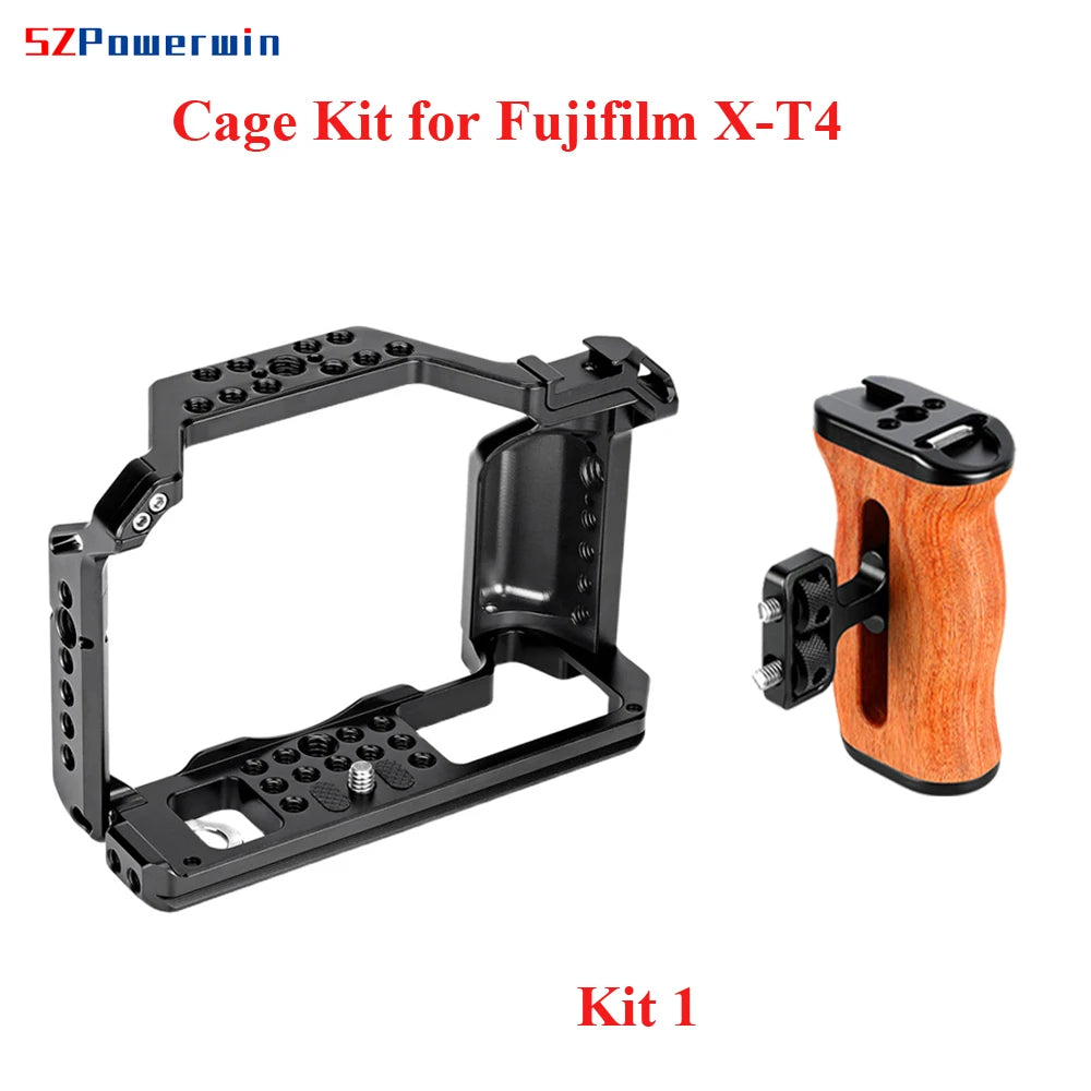 Powerwin For Fujifilm X-T4 XT4 Camera Cage Rig Kit with wooden Handle Aluminum Alloy Multifunctional Arri Locating Screw