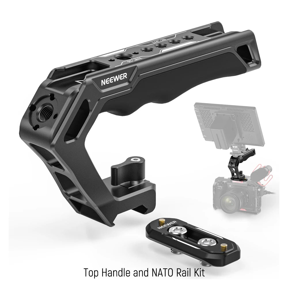 NEEWER Camera Top Handle with 3/8" ARRI Locating Pins Comfort Silicone Grip Compatible with Handles Camera Cages Video Rigs