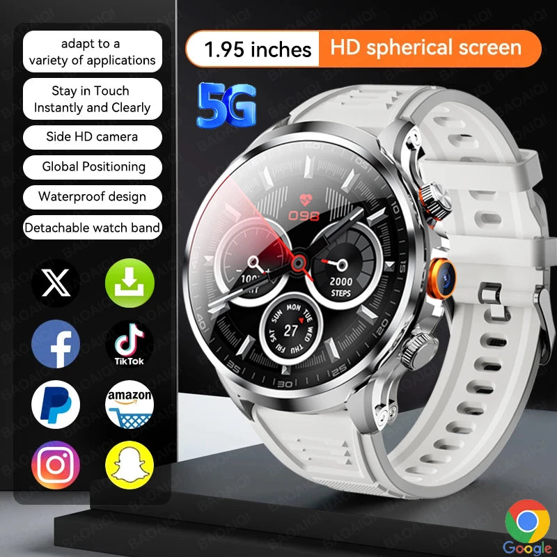 5G/4G Smart Watch 1.95 inch AMOLED 8GB+128GB RAM 800W Camera GPS WIFI Google APPS Download Heart Rate Smartwatch 1880mah Battery