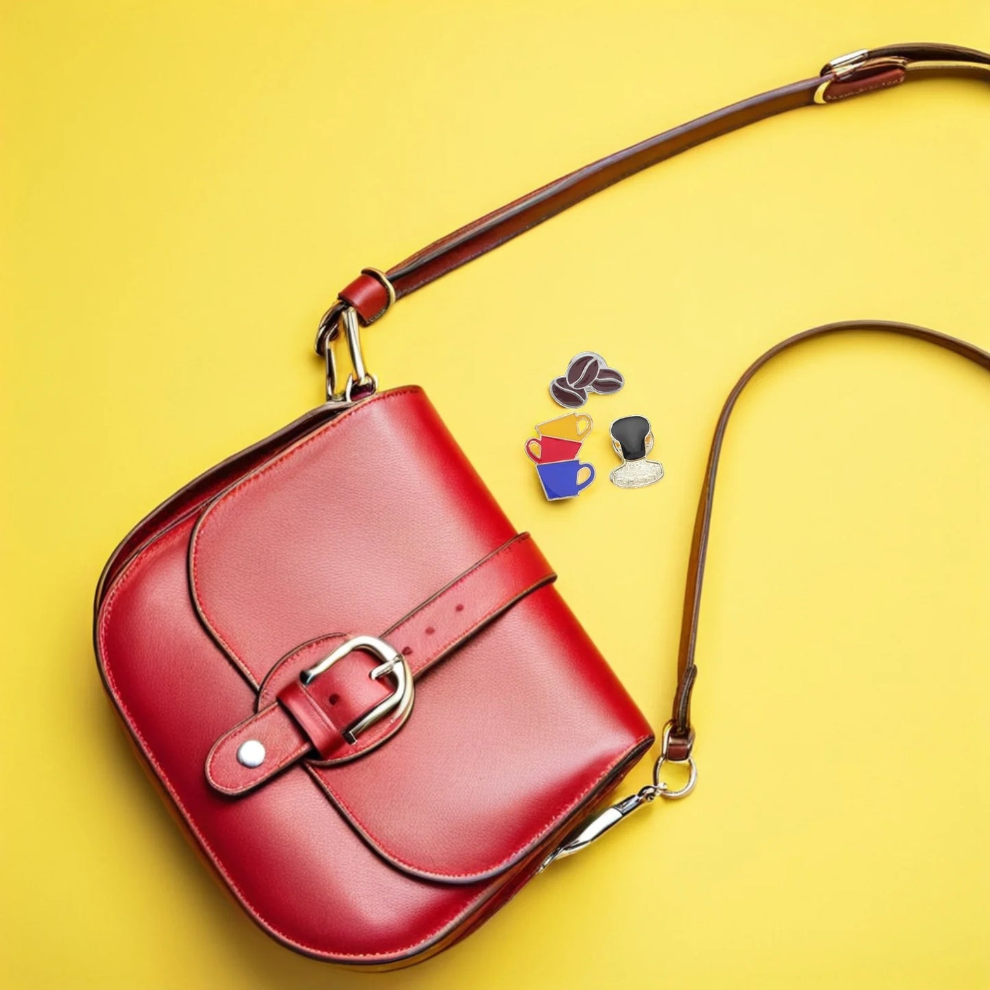 3Pcs Coffee Cup Brooch Pin Exquisite Metal Coffee Bean Tamper Lapel Pins for Hats Scarves Coats Cafe Themed Jewelry Accessories