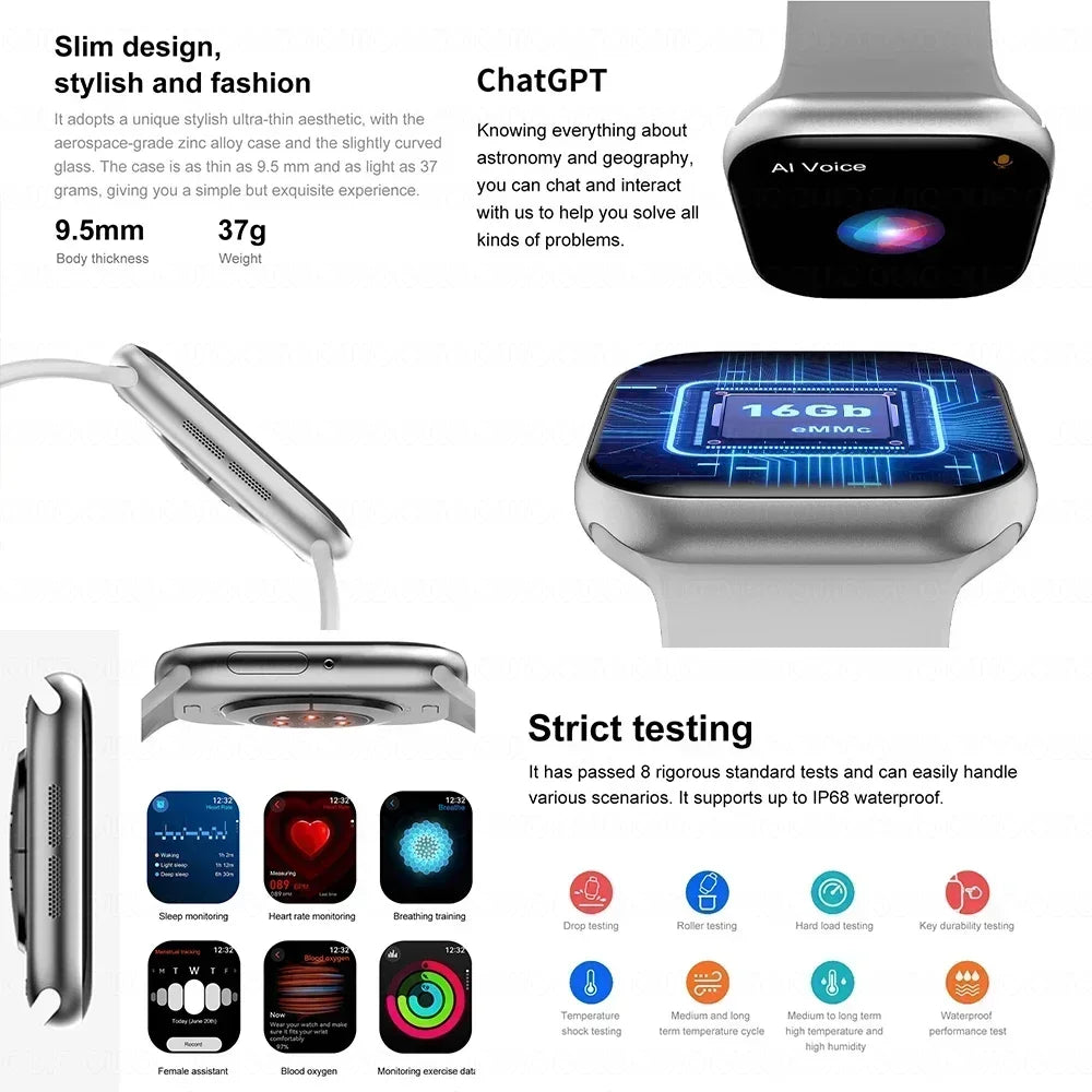 New Original For Apple Watch 10 Smart Watch 16GB Memory Music HD AMOLED NFC Compass Bluetooth Call Waterproof Smart Watch Woman
