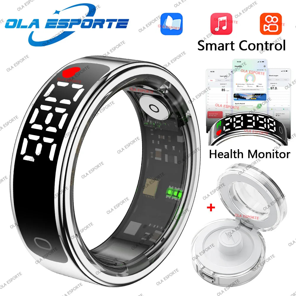 New Smart Ring Men Women LED Display Screen Gesture Swipe Video Health Monitoring Waterproof Heart Rate Sleep Monitor Smartring