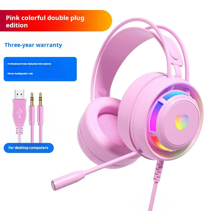 Hearing Recognition With Noise-Cancelling PSH-300 Microphone RGB Esports Games Dazzling Bald Head Wearing Wired Stereo Headphone