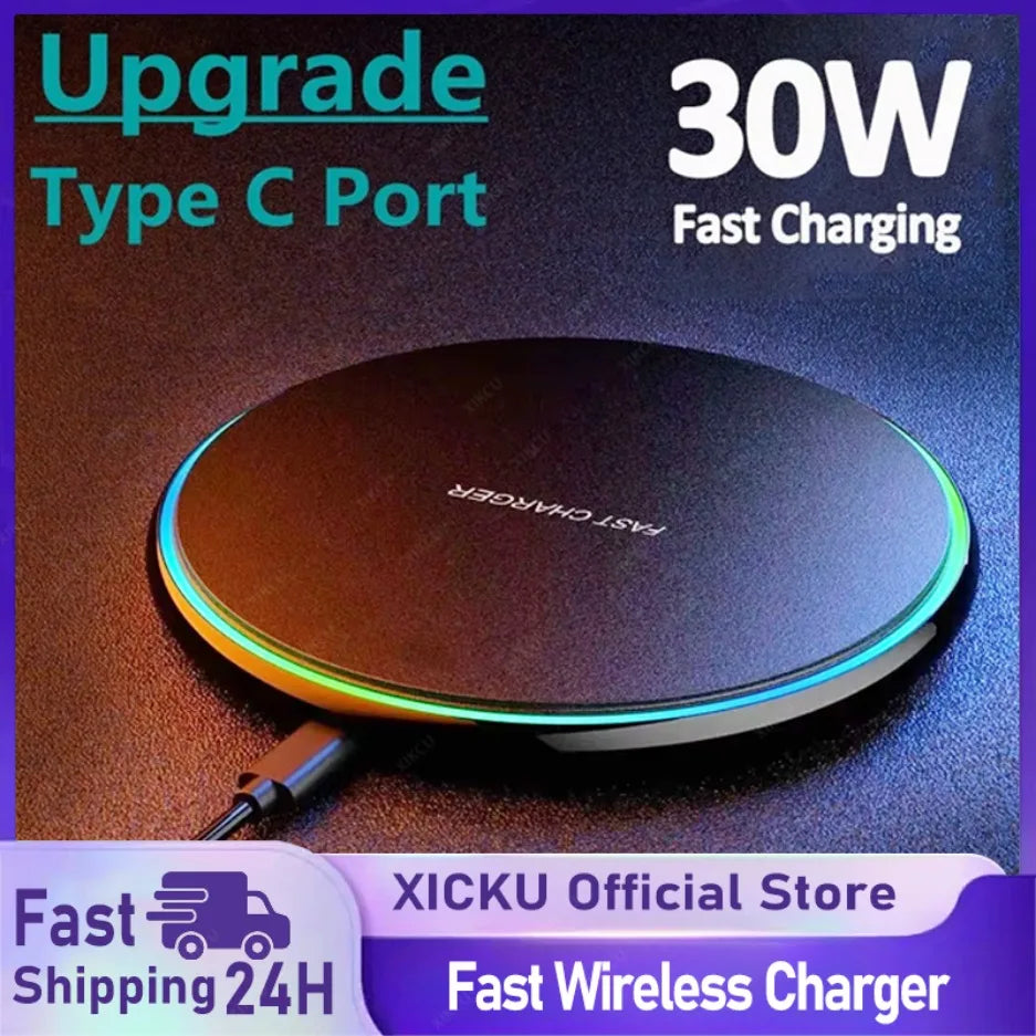 Wireless Charger Pad Stand Mobile Phone Chargers Fast Charging Dock Station For iPhone 16 15 14 13 12 Samsung S24 S23 S22 Xiaomi