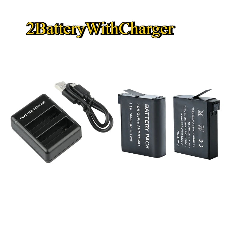 New Replacement Battery AHDBT-401 For Gopro Hero 4+ LED 2-Port USB Charger For GoPro Hero4 HERO4 Camera