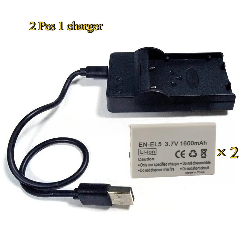 New EN-EL5 ENEL5 3.7V 1600mAh Replacement Camera Battery with charger for Nikon Coolpix P500 P5000 P5100 P6000 3700 4200 P530