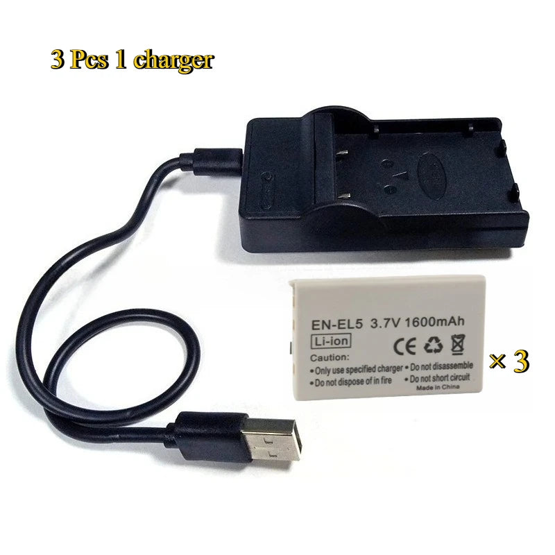 New EN-EL5 ENEL5 3.7V 1600mAh Replacement Camera Battery with charger for Nikon Coolpix P500 P5000 P5100 P6000 3700 4200 P530