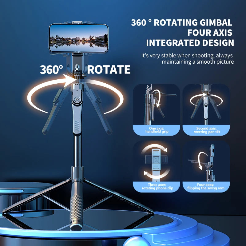 New 2.15M 360 ° rotation Handheld gimbal for cellphone camera with Bluetooth shutter,Wireless Selfie Stick Phone Holder