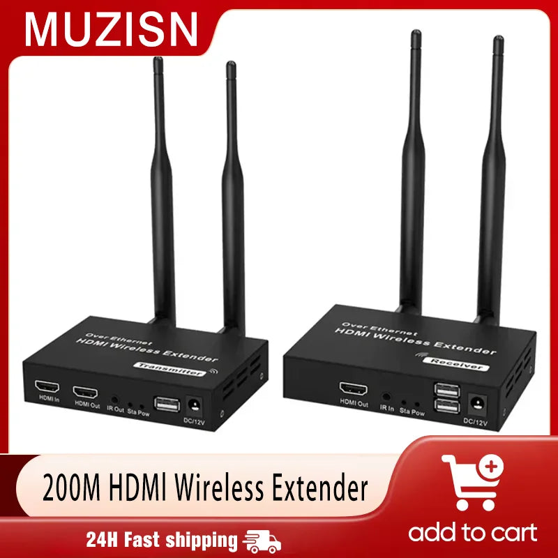 200M 1080P HDMI-Compatible Wireless Extender 5.8G HD Transmission Projector Video Extension for PC Laptop TV Projector Monitor