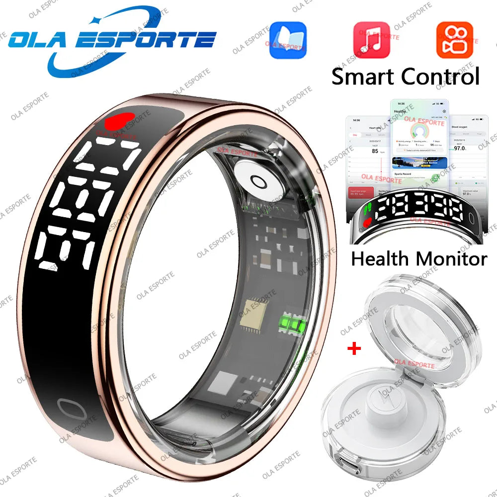 New Smart Ring Men Women LED Display Screen Gesture Swipe Video Health Monitoring Waterproof Heart Rate Sleep Monitor Smartring