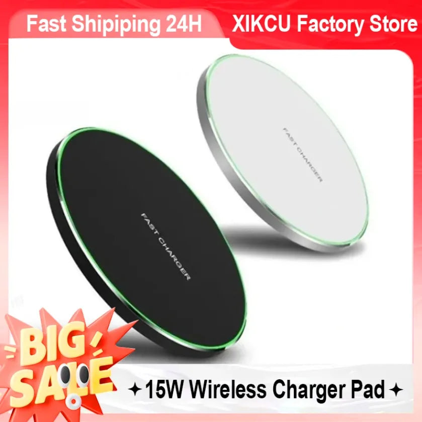 XIKCU Lightweight Desktop Wireless Charger Pad For iPhone 16 15 14 13 12 Pro Max Samsung Xiaomi Cell Phone Fast Charging Station