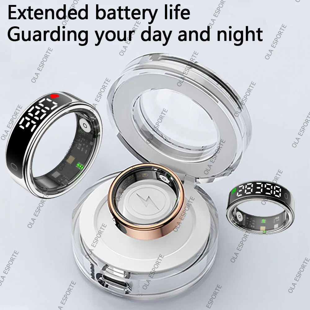 New Smart Ring Men Women LED Display Screen Gesture Swipe Video Health Monitoring Waterproof Heart Rate Sleep Monitor Smartring