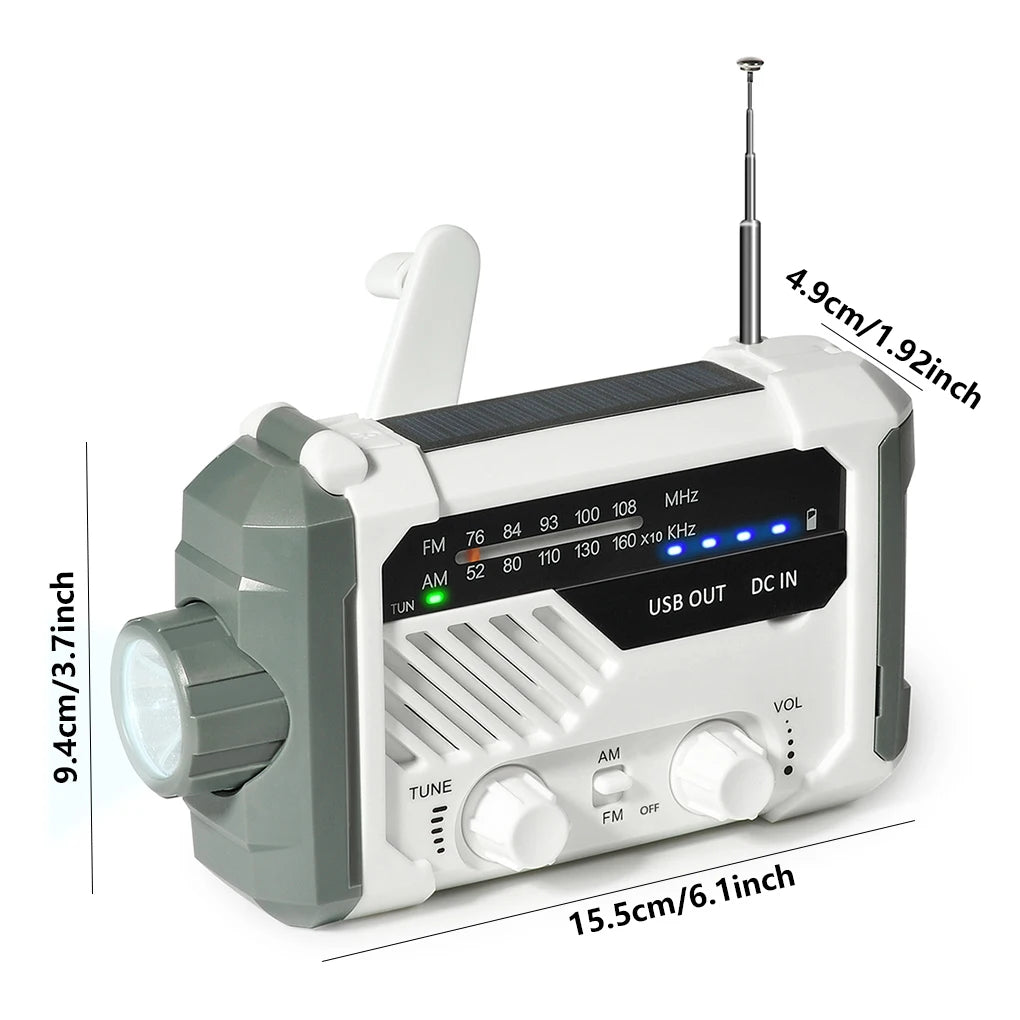 Portable Radio Battery Operated LED Flashlight USB Rechargeable Power Bank Emergency Equipment Backpacking White