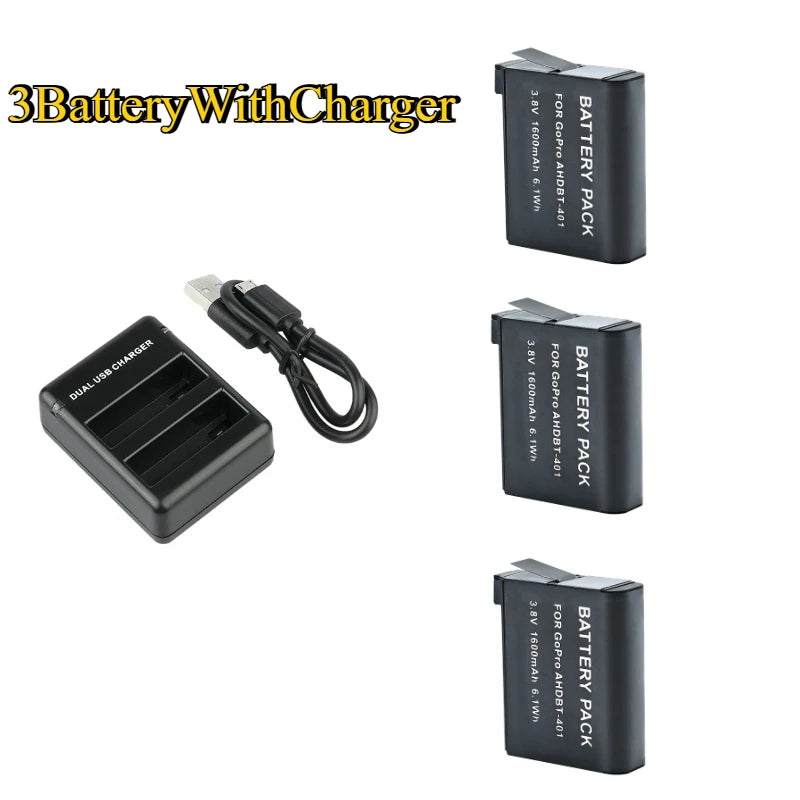 New Replacement Battery AHDBT-401 For Gopro Hero 4+ LED 2-Port USB Charger For GoPro Hero4 HERO4 Camera