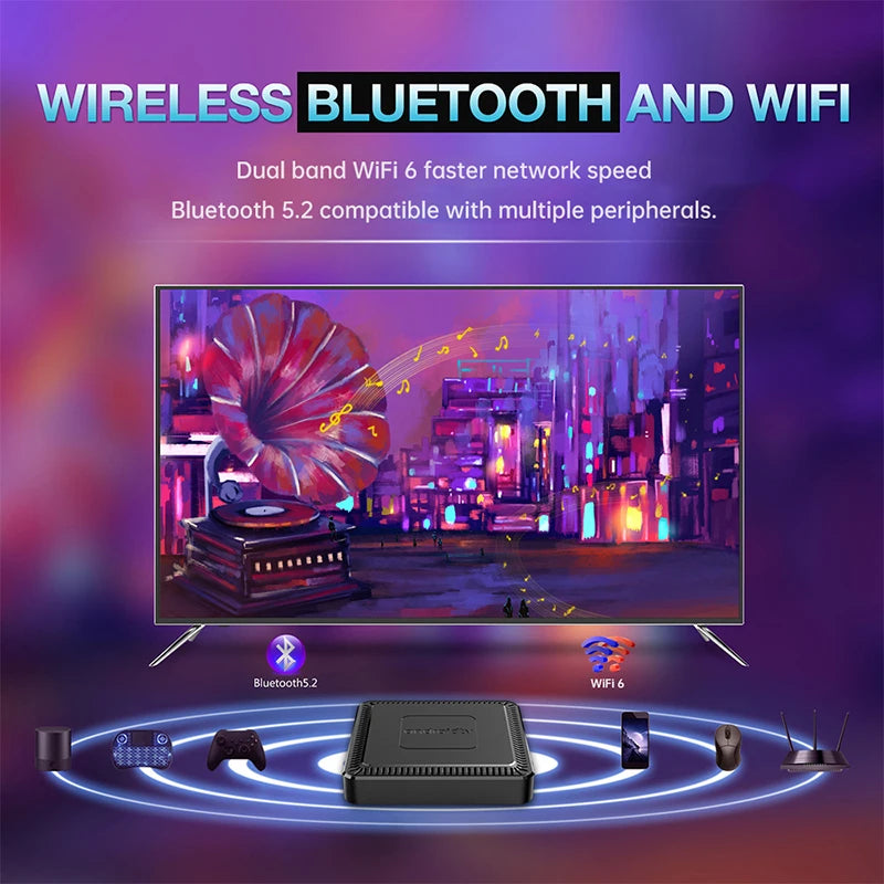2025 New Q7 Smart TV Box Android14 Allwinner H313 8G+128GB ROM Dual-Band WiFi 6 Bluetooth 5.2 Google Voice Remote Media Player