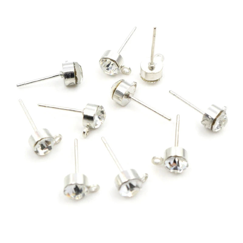 50pcs Stud Earrings Pins with Zircon 4/5/6mm Rhinestone Basic Earring Studs DIY Jewelry Making Accessories Findings