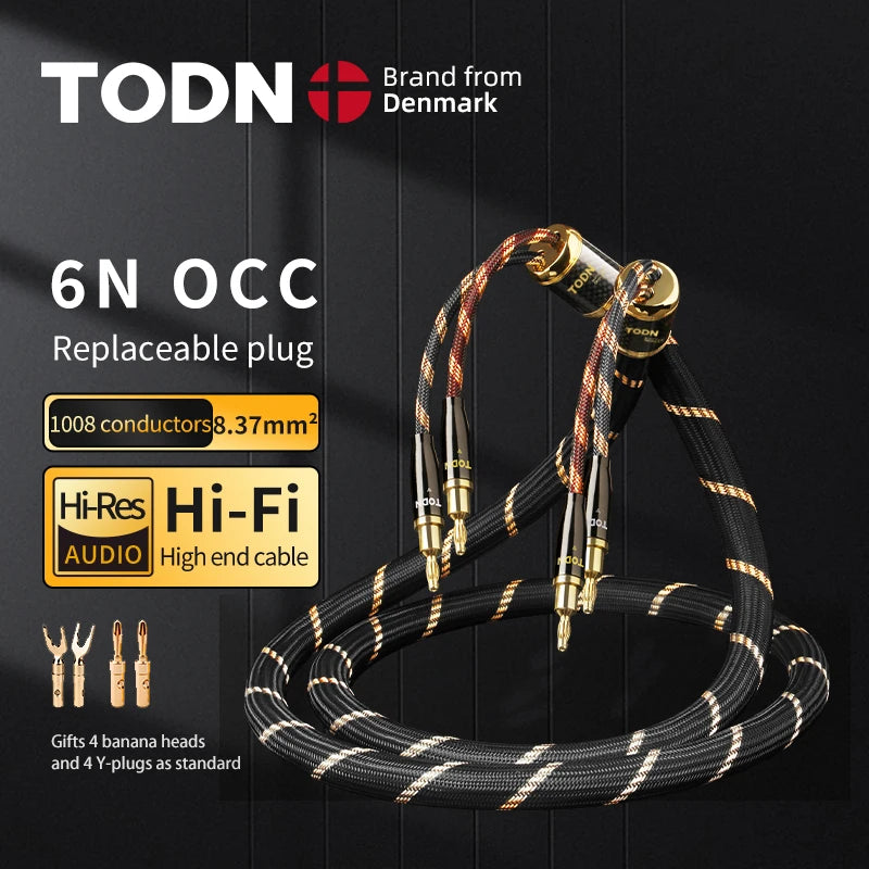 TODN 1 pair speaker cable high end hifi audio cable 6N OCC speakers CABL replaceable banana plug Yplug Connecting the amplifier