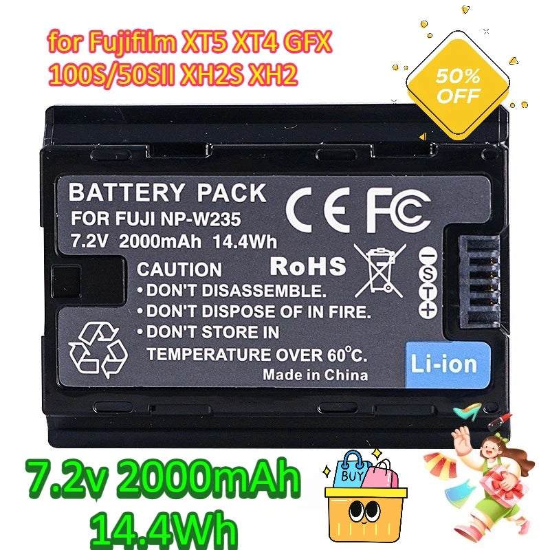 7.2V 2000MAH NP-W235 Camera Battery For Fujifilm XT5 XT4 GFX 100S/50SII XH2S XH2 Battery