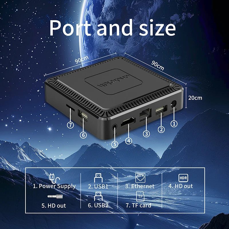 2025 New Q7 Smart TV Box Android14 Allwinner H313 8G+128GB ROM Dual-Band WiFi 6 Bluetooth 5.2 Google Voice Remote Media Player