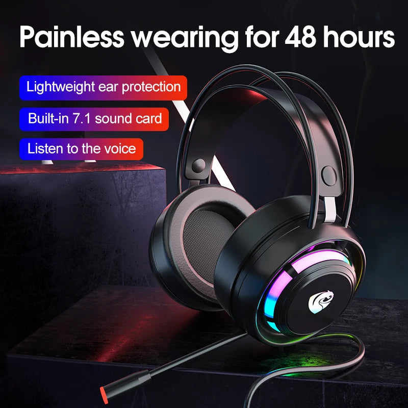 Hearing Recognition With Noise-Cancelling PSH-300 Microphone RGB Esports Games Dazzling Bald Head Wearing Wired Stereo Headphone