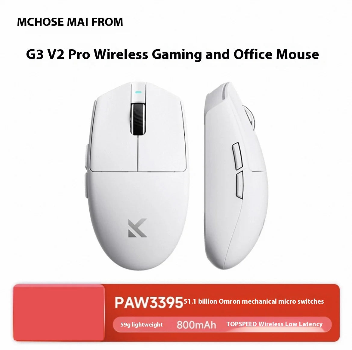 MCHOSE G3 V2 Gaming Mouse Tri-mode Wireless Paw3311 Sensor Lightweight Ergonomics Esports Wireless Mouse Pc Gamer Accessories