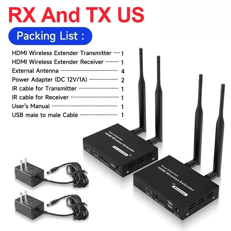 200M 1080P HDMI-Compatible Wireless Extender 5.8G HD Transmission Projector Video Extension for PC Laptop TV Projector Monitor