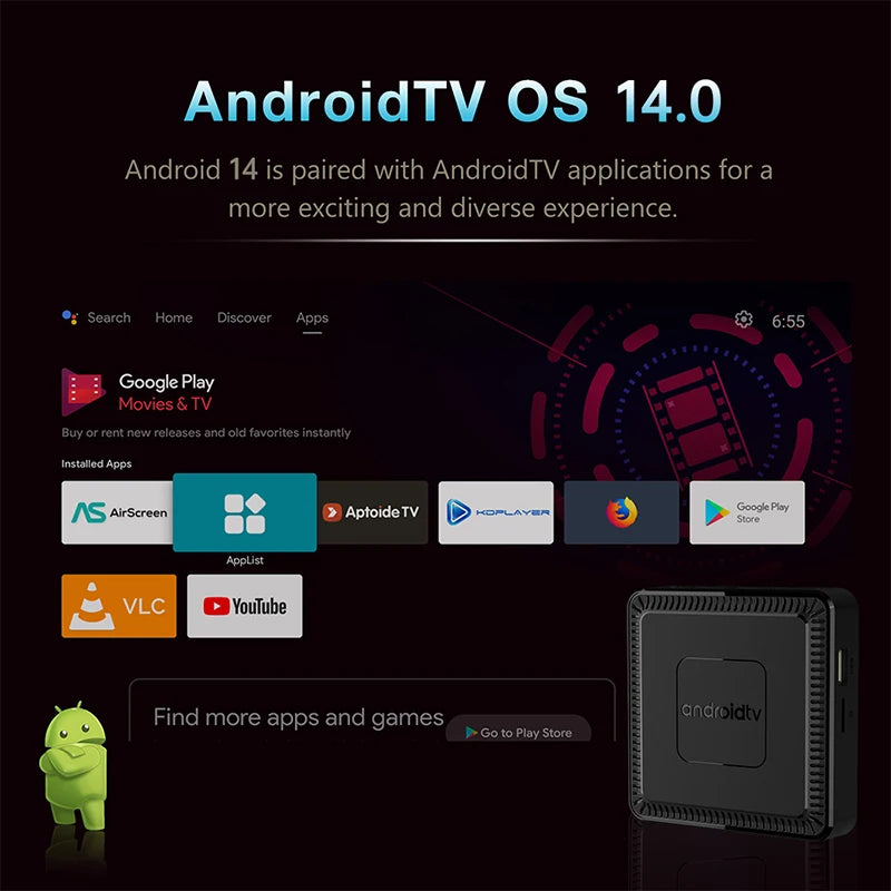 2025 New Q7 Smart TV Box Android14 Allwinner H313 8G+128GB ROM Dual-Band WiFi 6 Bluetooth 5.2 Google Voice Remote Media Player