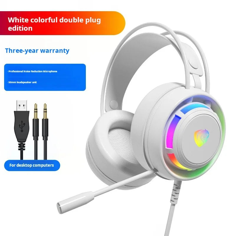 Hearing Recognition With Noise-Cancelling PSH-300 Microphone RGB Esports Games Dazzling Bald Head Wearing Wired Stereo Headphone