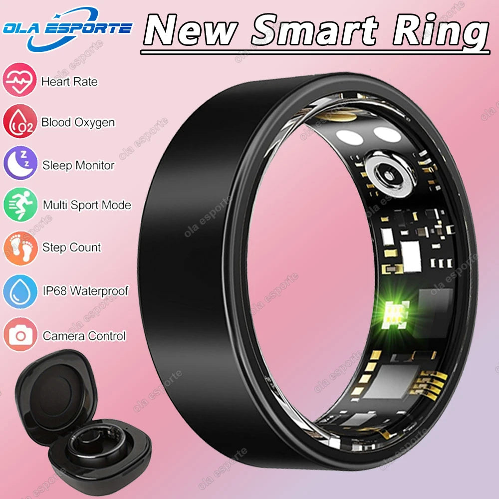 Smart Ring Men Women, Blood Pressure, Heart Rate and Blood Oxygen Monitor Smartring IP68&5ATM Waterproof, Multi-sport Mode Rings
