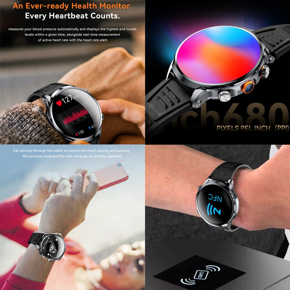 5G/4G Smart Watch 1.95 inch AMOLED 8GB+128GB RAM 800W Camera GPS WIFI Google APPS Download Heart Rate Smartwatch 1880mah Battery