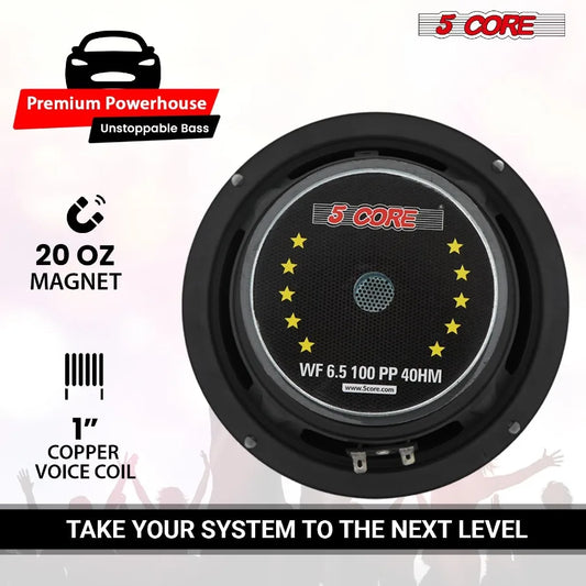 5 Core 6.5 Inch Woofer 100W Car Audio Subwoofer Pair 4 Ohm Impedance Replacement Deep Bass Sub w 20 Oz Y30 Magnet Poly Cone Rub