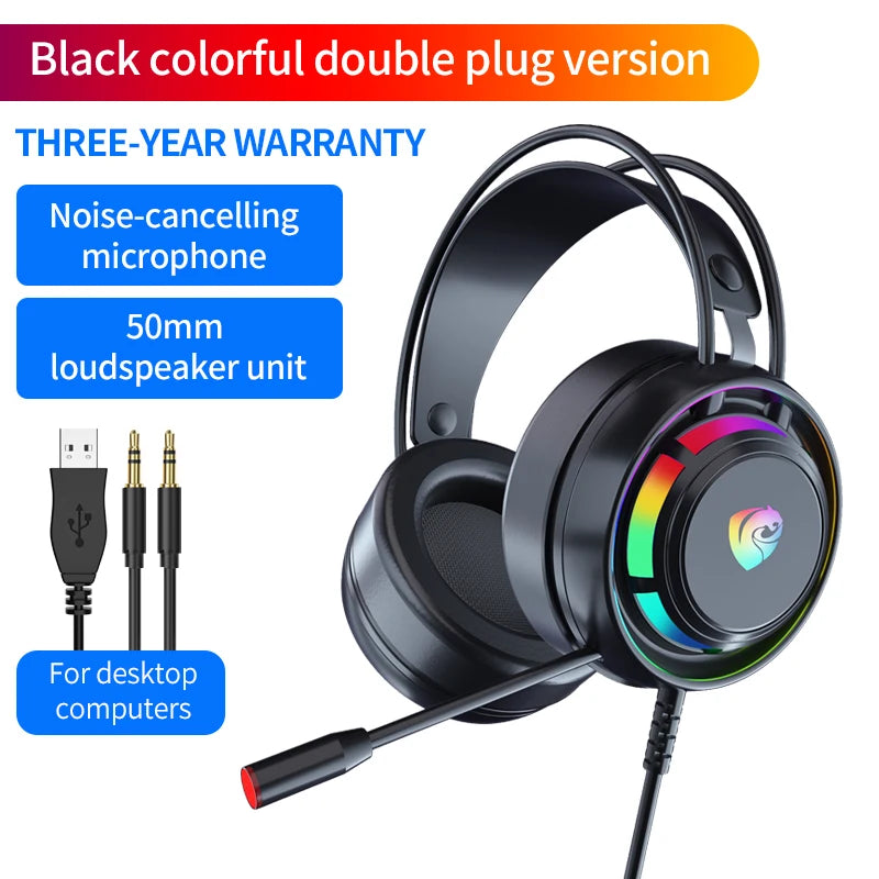 Hearing Recognition With Noise-Cancelling PSH-300 Microphone RGB Esports Games Dazzling Bald Head Wearing Wired Stereo Headphone