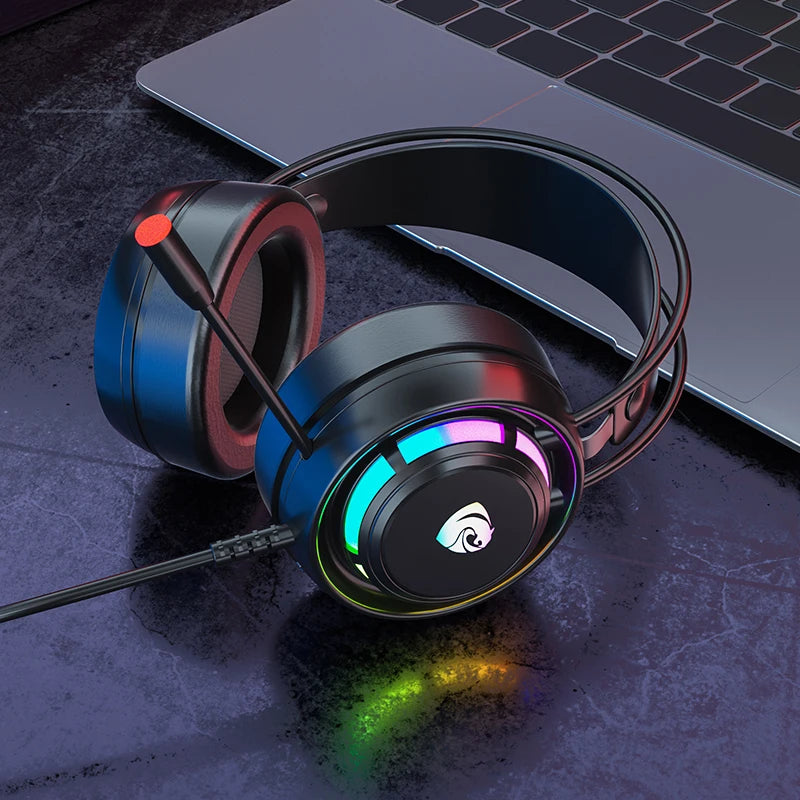 Hearing Recognition With Noise-Cancelling PSH-300 Microphone RGB Esports Games Dazzling Bald Head Wearing Wired Stereo Headphone