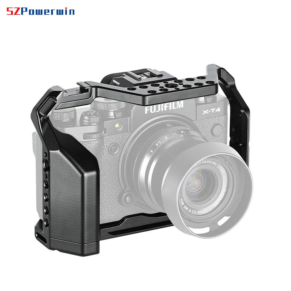 Powerwin For Fujifilm X-T4 XT4 Camera Cage Rig Kit with wooden Handle Aluminum Alloy Multifunctional Arri Locating Screw