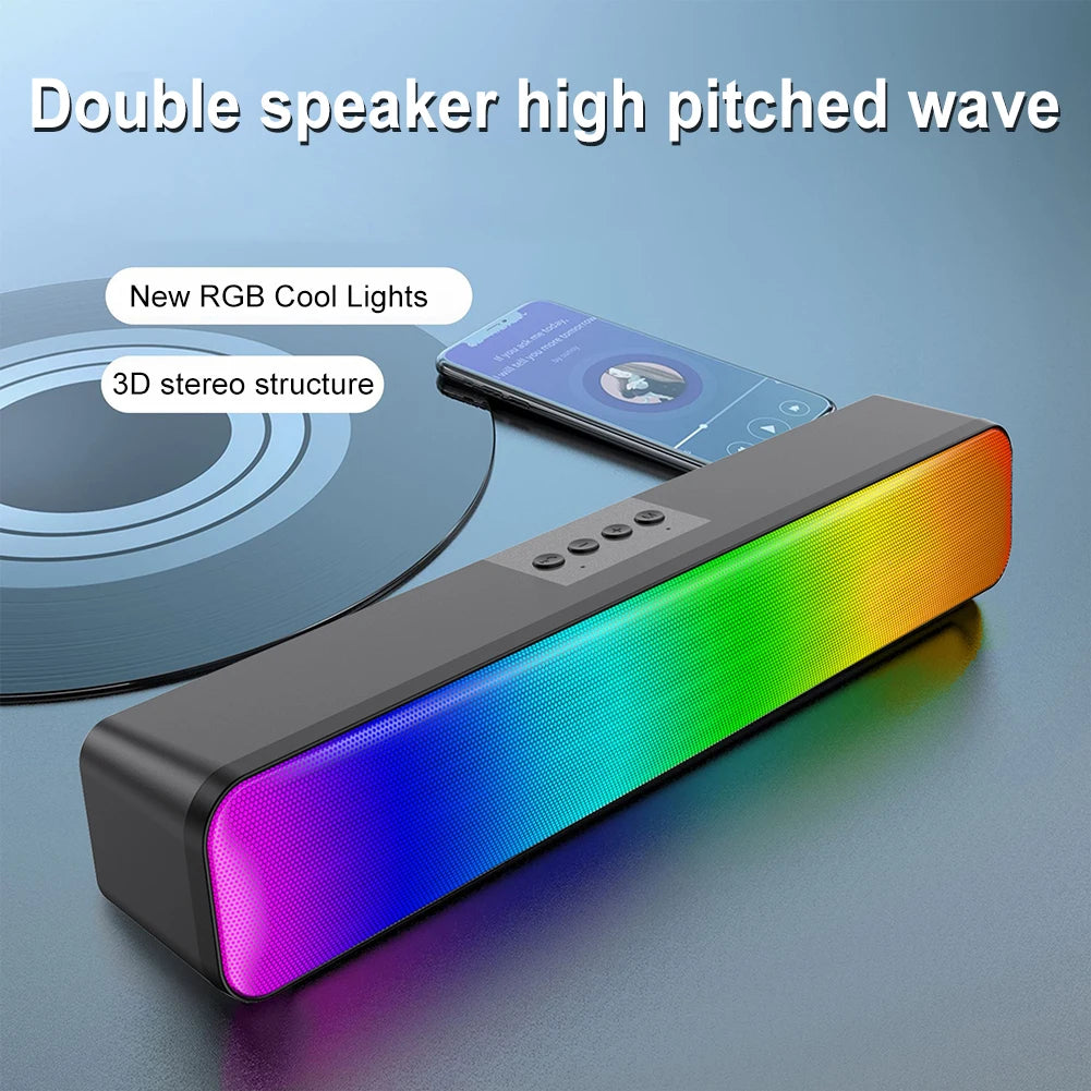 RGB Wireless Speaker Bluetooth 3D Stereo Sound Bar USB Powered Music Player Double Speaker High Volume for PC Laptop