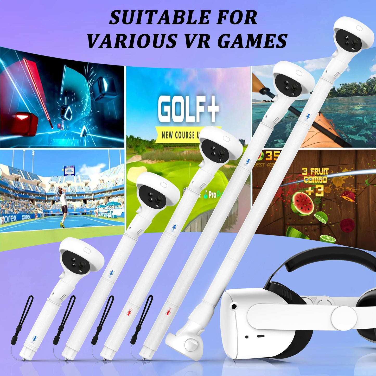 Controller Extensions VR Gorilla Long Arms Grips for Meta Quest 2/3/3S Saber Golf Club Baseball, Enhance VR Game Experience 
