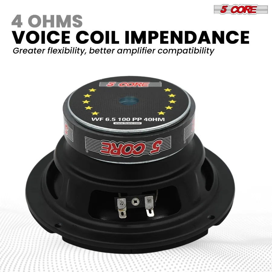 5 Core 6.5 Inch Woofer 100W Car Audio Subwoofer Pair 4 Ohm Impedance Replacement Deep Bass Sub w 20 Oz Y30 Magnet Poly Cone Rub