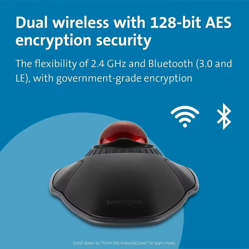 Kensington Orbit 2.4G Wireless Trackball with Scroll Ring K70992 128bit AES Encryption Rollerball Gaming Mouse for PC/Laptop