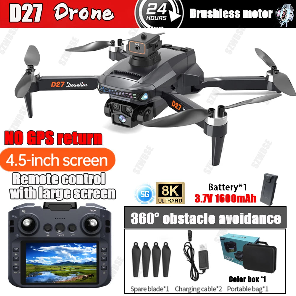 2025 New D27 GPS Drone with Screen Remote Control 5G Image Transmission 8K HD Camera Obstacle Avoidance Brushless FPV Flight 5KM