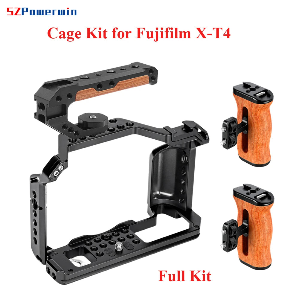 Powerwin For Fujifilm X-T4 XT4 Camera Cage Rig Kit with wooden Handle Aluminum Alloy Multifunctional Arri Locating Screw