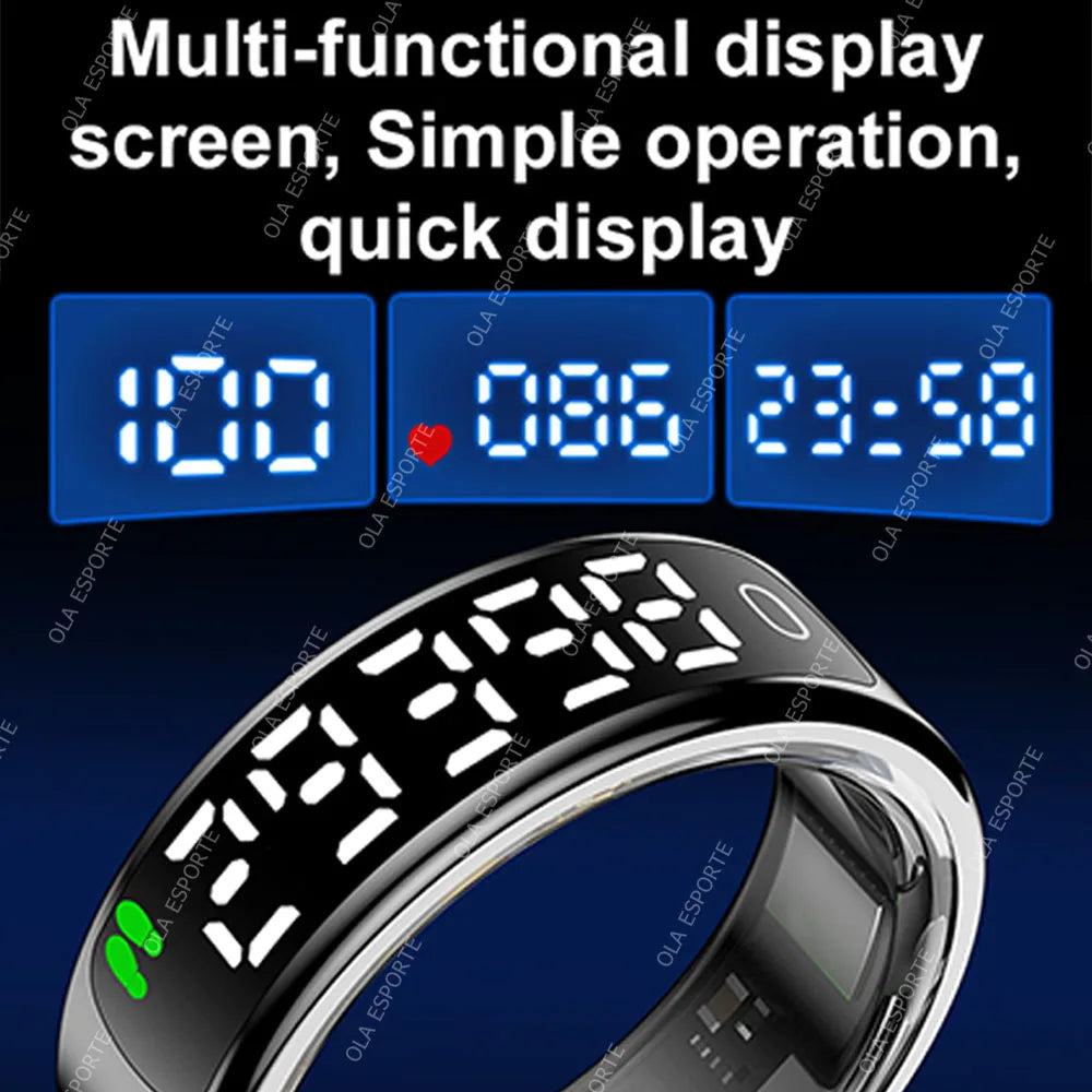 New Smart Ring Men Women LED Display Screen Gesture Swipe Video Health Monitoring Waterproof Heart Rate Sleep Monitor Smartring